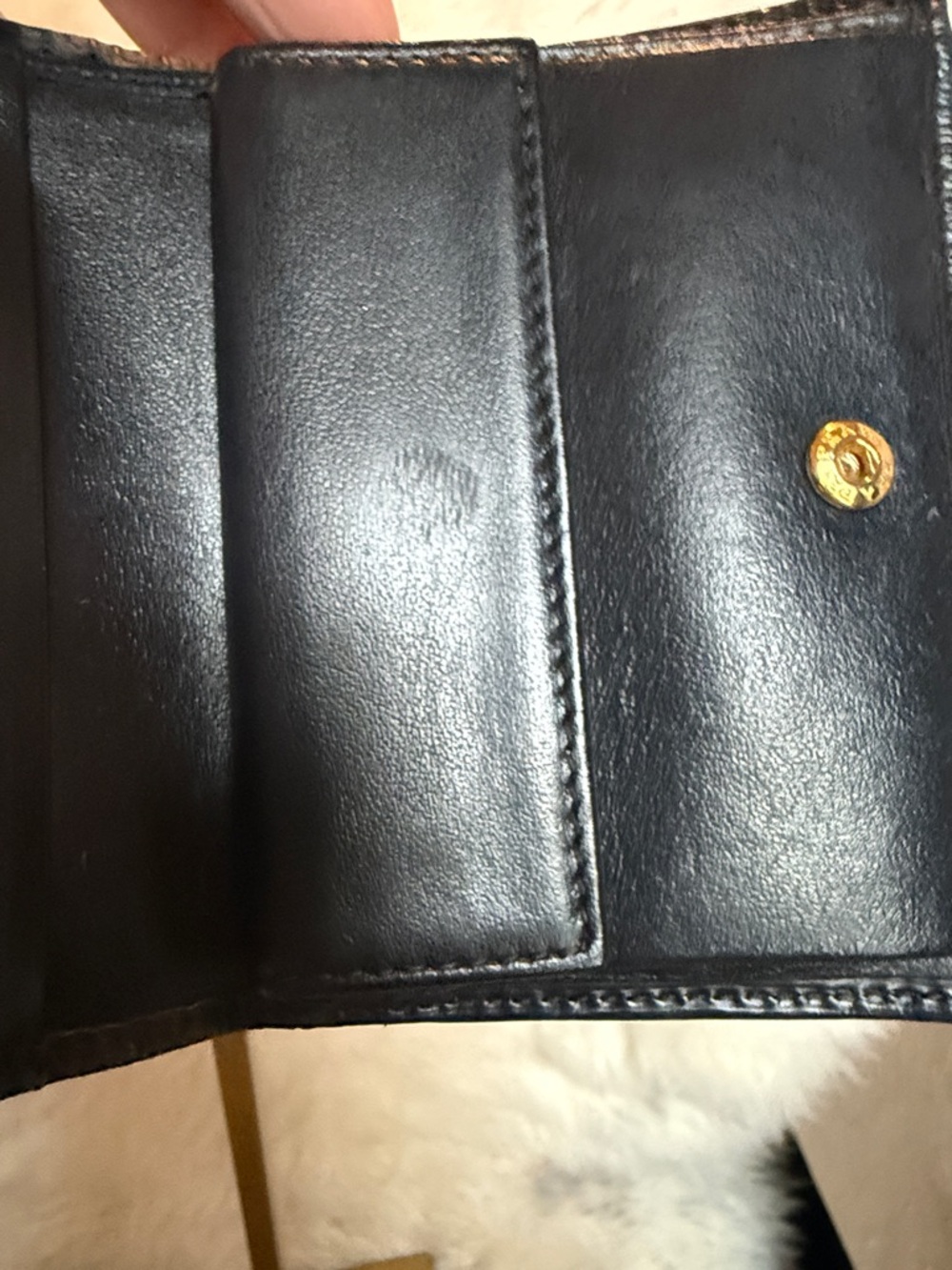 Prada Black Textured Leather Compact Wallet with Gold Logo - Picture 4 of 5
